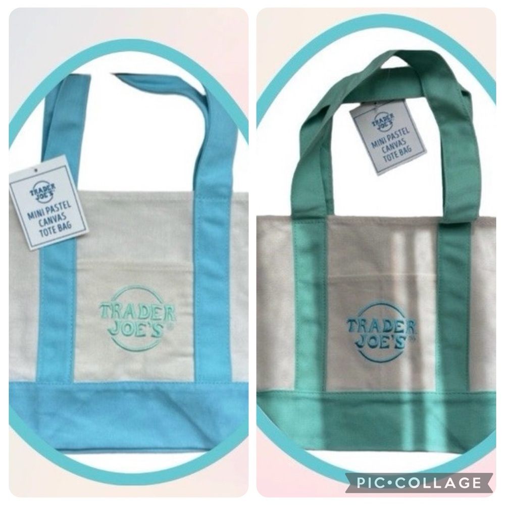 🩵💚2-Set Trader Joe's Mini Pastel Canvas Tote Bag